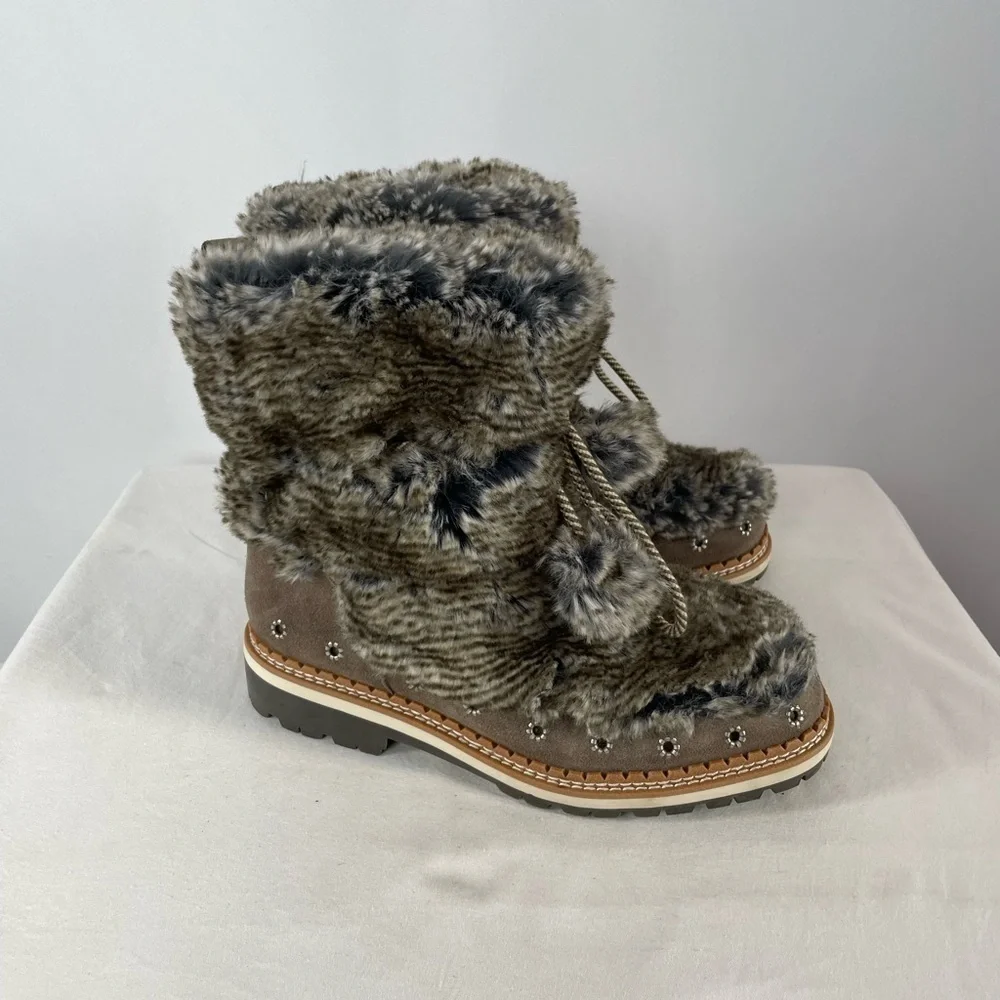 Sam‎ Edelman Blanche Fur Boot in Grey Brown Size 8.5